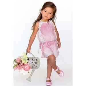 sz 5 NEW Dressy Baby Sara Pink Pleated Fabulous Girls‎ Romper Summer Outfit